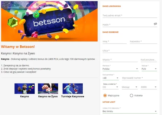 Betsson rejestracja