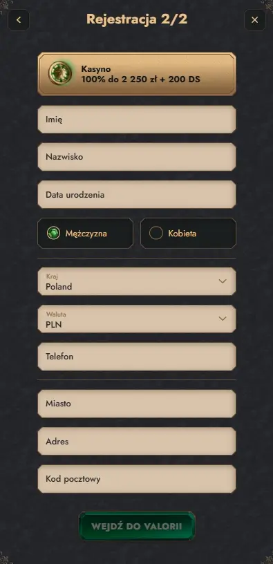 formularz rejestracyjny Casino herospin trzeci krok