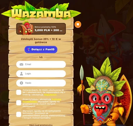 Rejestracja w Wazamba Casino